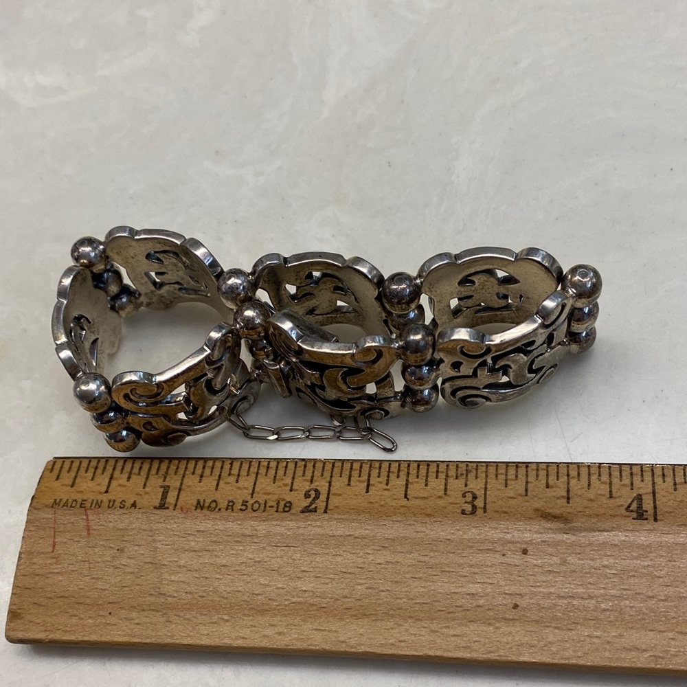 Vintage-Inspired Sterling Silver Filigree Link Bracelet 83g - Picture 4 of 5
